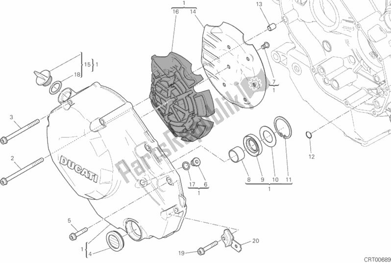 All parts for the Clutch Cover of the Ducati Multistrada 1200 S Pikes Peak Thailand 2017